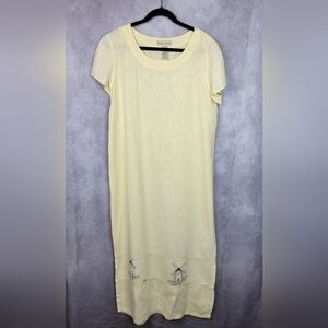Vintage Sweet‎ Jessie Yellow Linen Blend Maxi Dress Size XL Windmill Kite